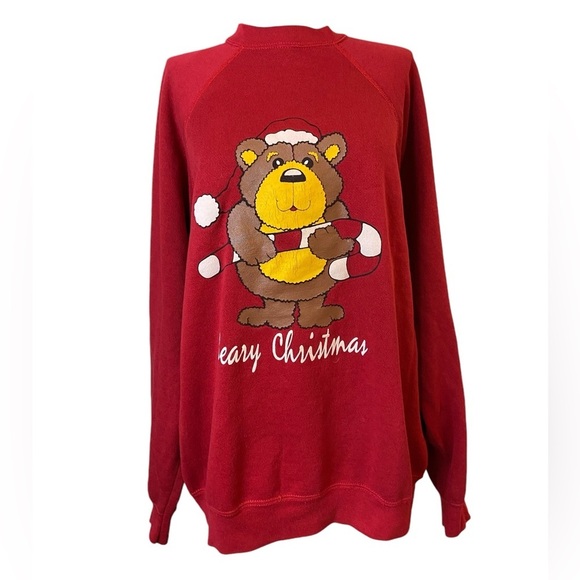 Vintage Wolf & Sons Red Beary Christmas Sweatshirt - Picture 9 of 14